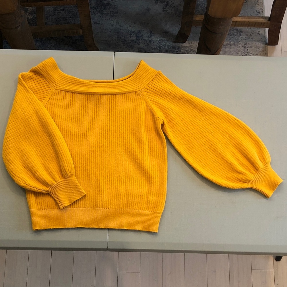 Moth Off the Shoulder Ribbed Sweater in Mustard